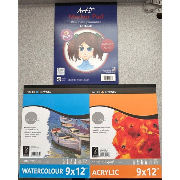 Set Of 3 Art Pads Watercolor Acrylic Marker Pads - Picture 1 of 4